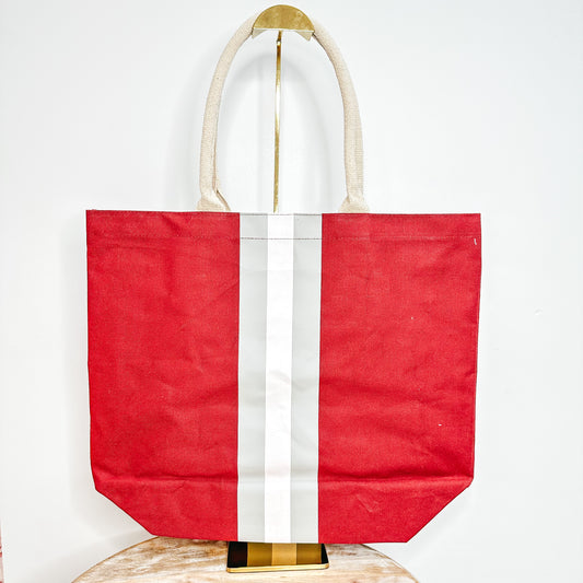 Campus Stripe Tote - Crimson