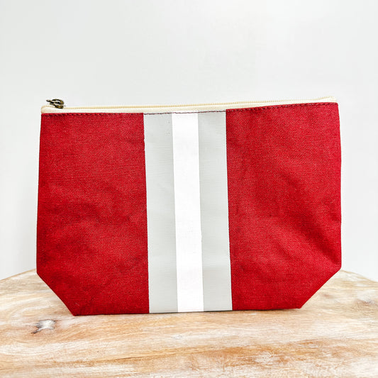 Campus Stripe Cosmetic Bag - Crimson