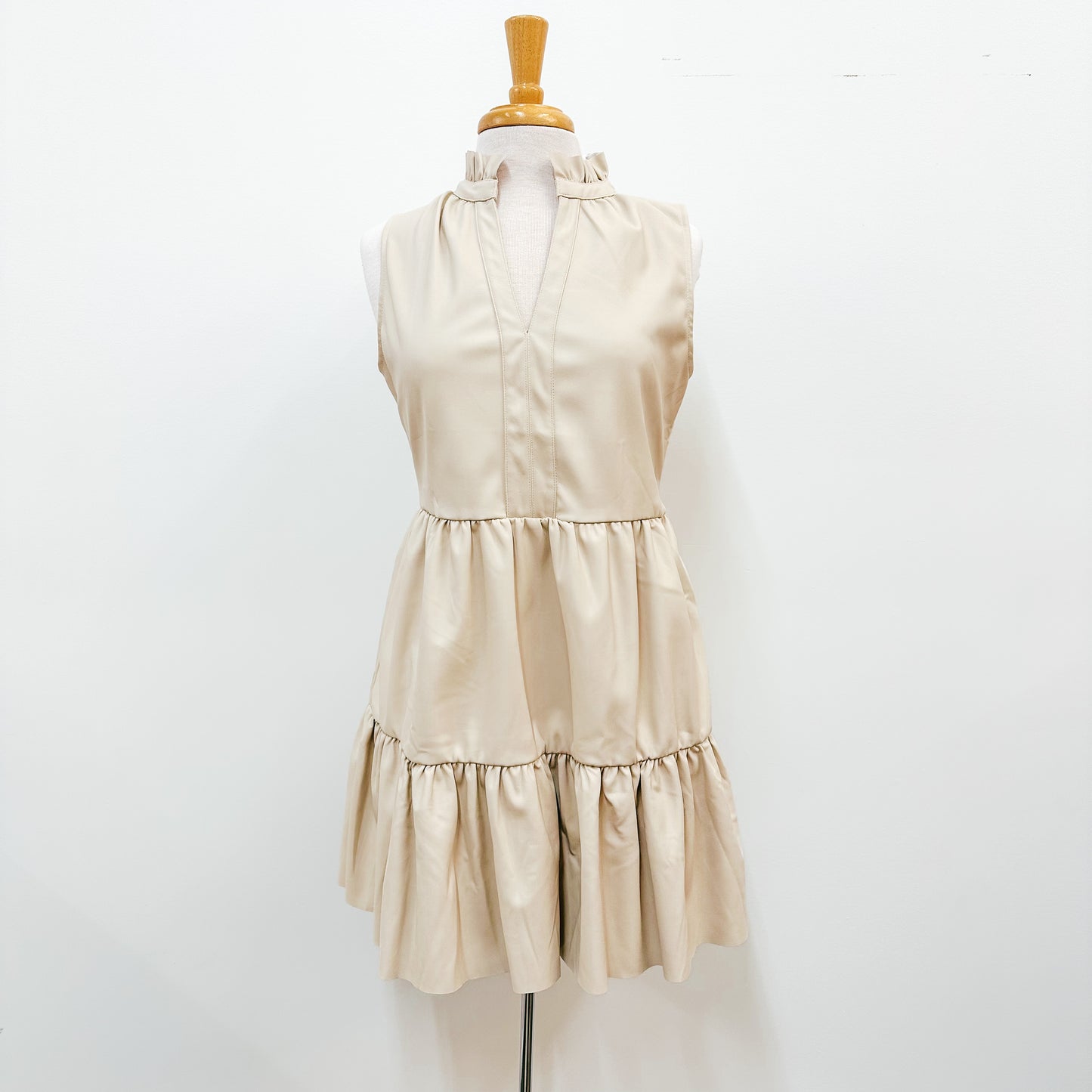 Cute Faux Leather Dress - Ivory