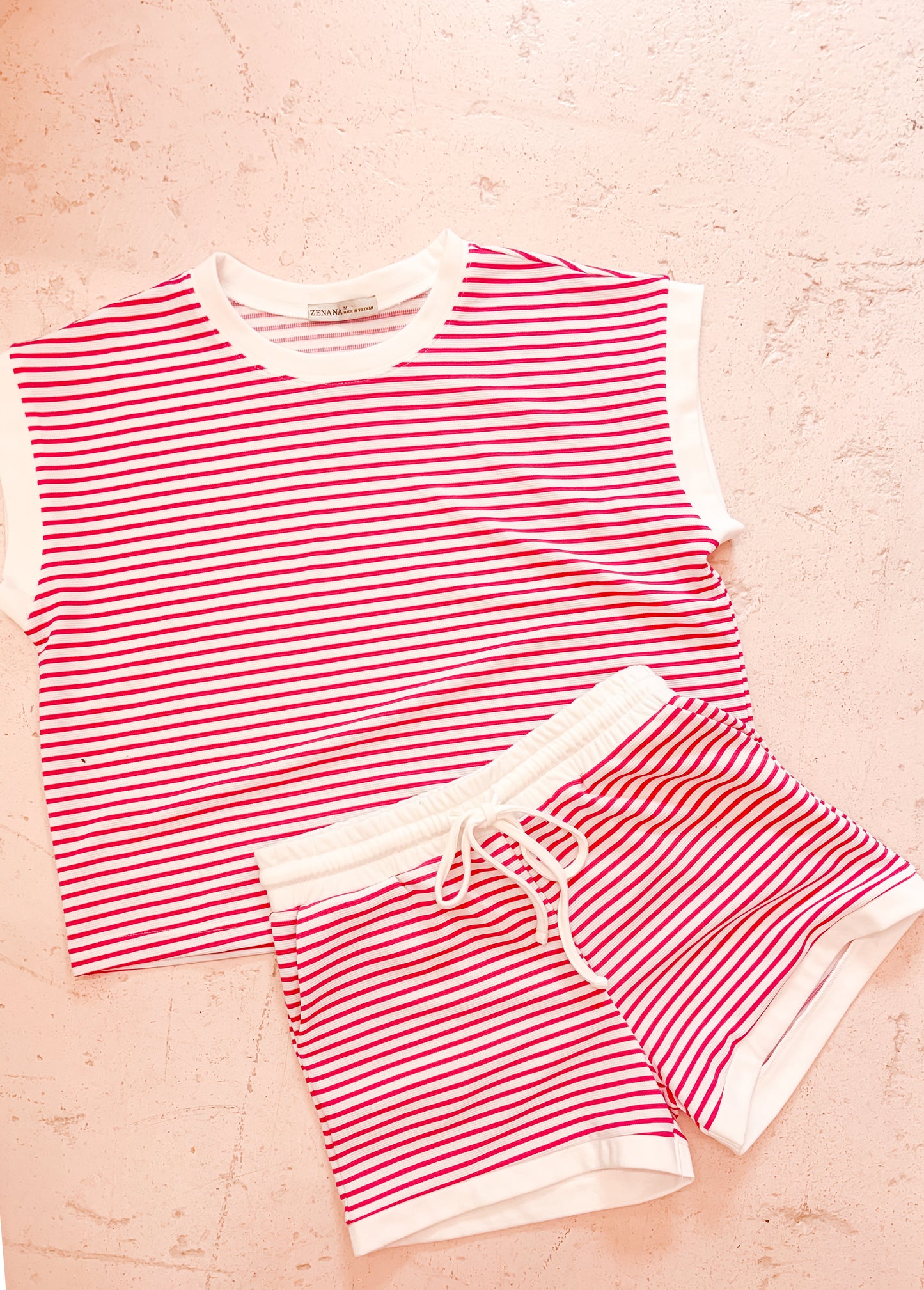 Striped Shorts Set -  Hot Pink