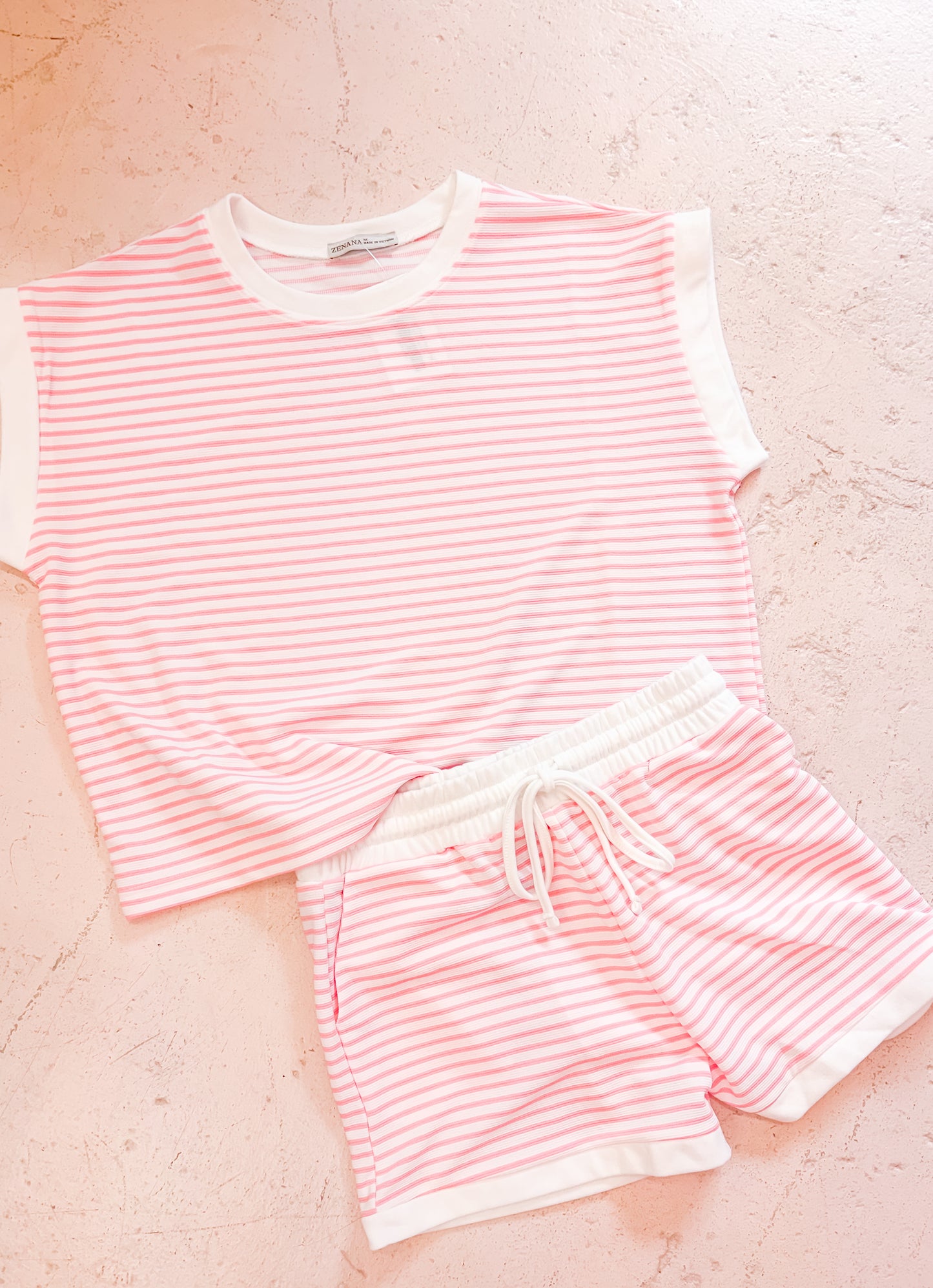 Striped Shorts Set - Pink