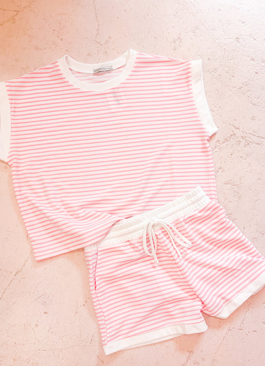 Striped Shorts Set - Pink