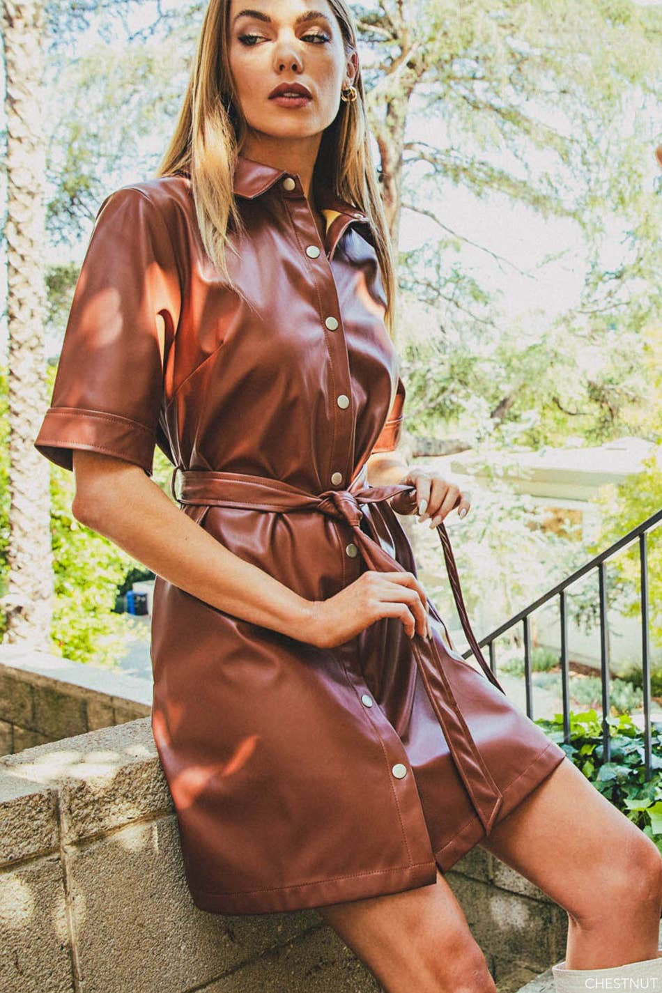 Faux Leather Shirt Dress