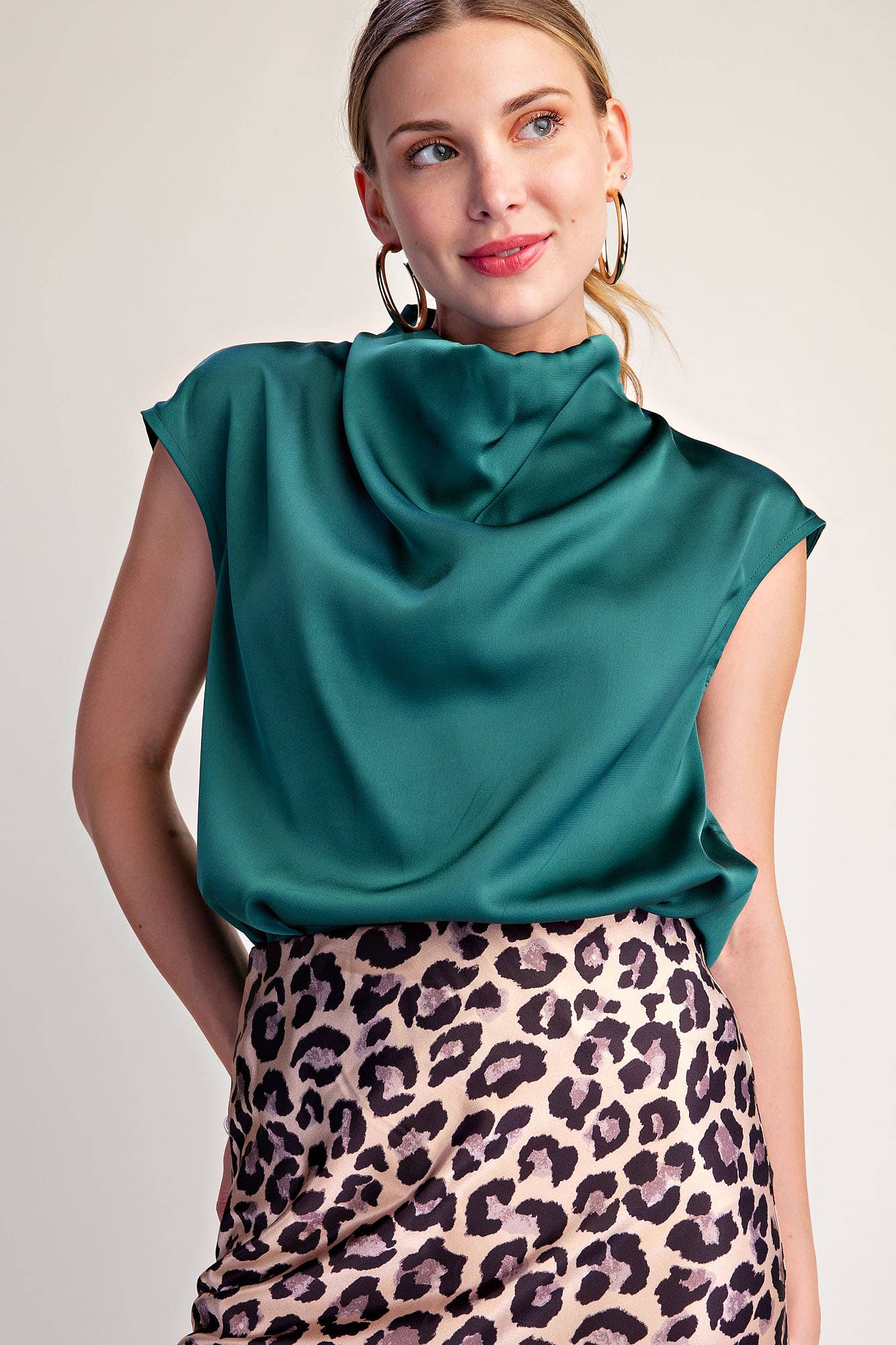 Cowl Neck Top : Hunter Green