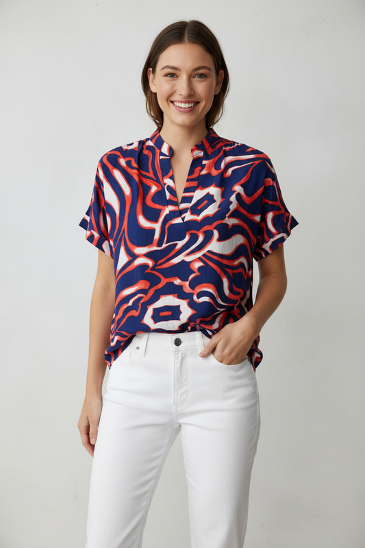 Geometric Top - Navy & Orange 