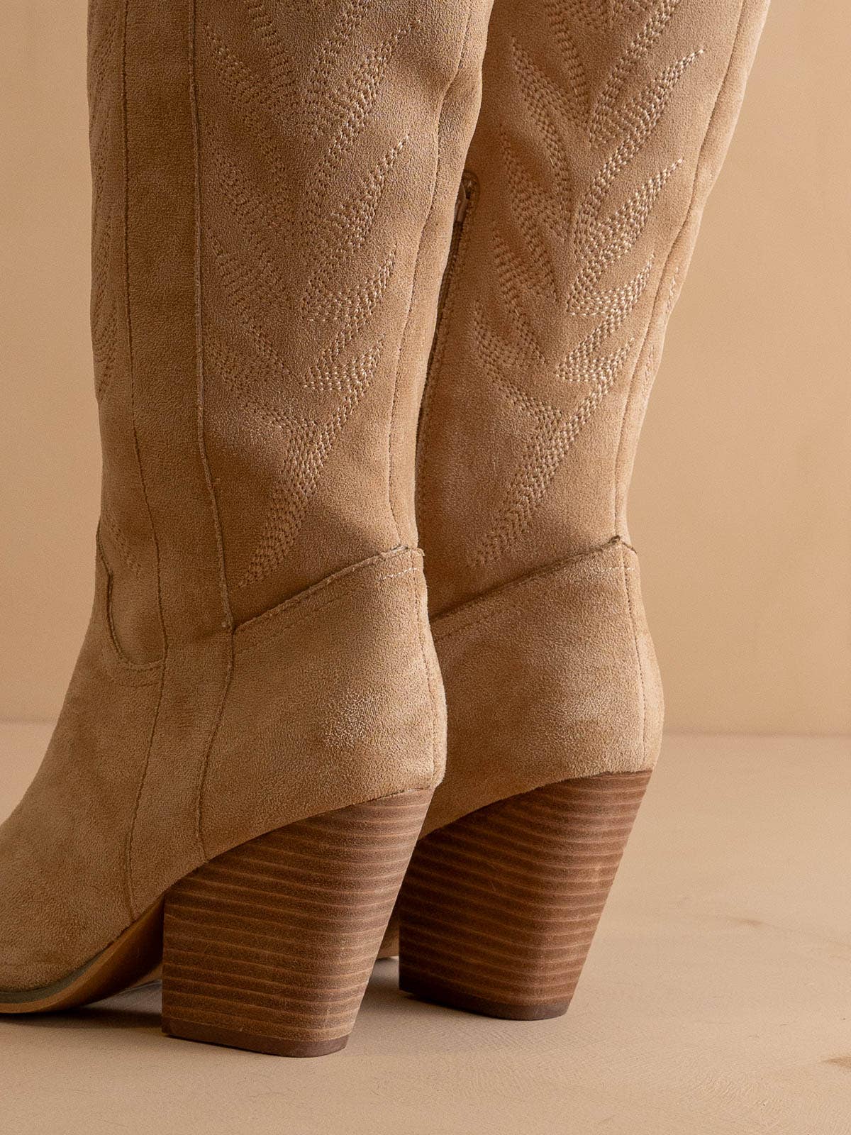 The Bronco Almond | Knee High Cowboy Western Boots: