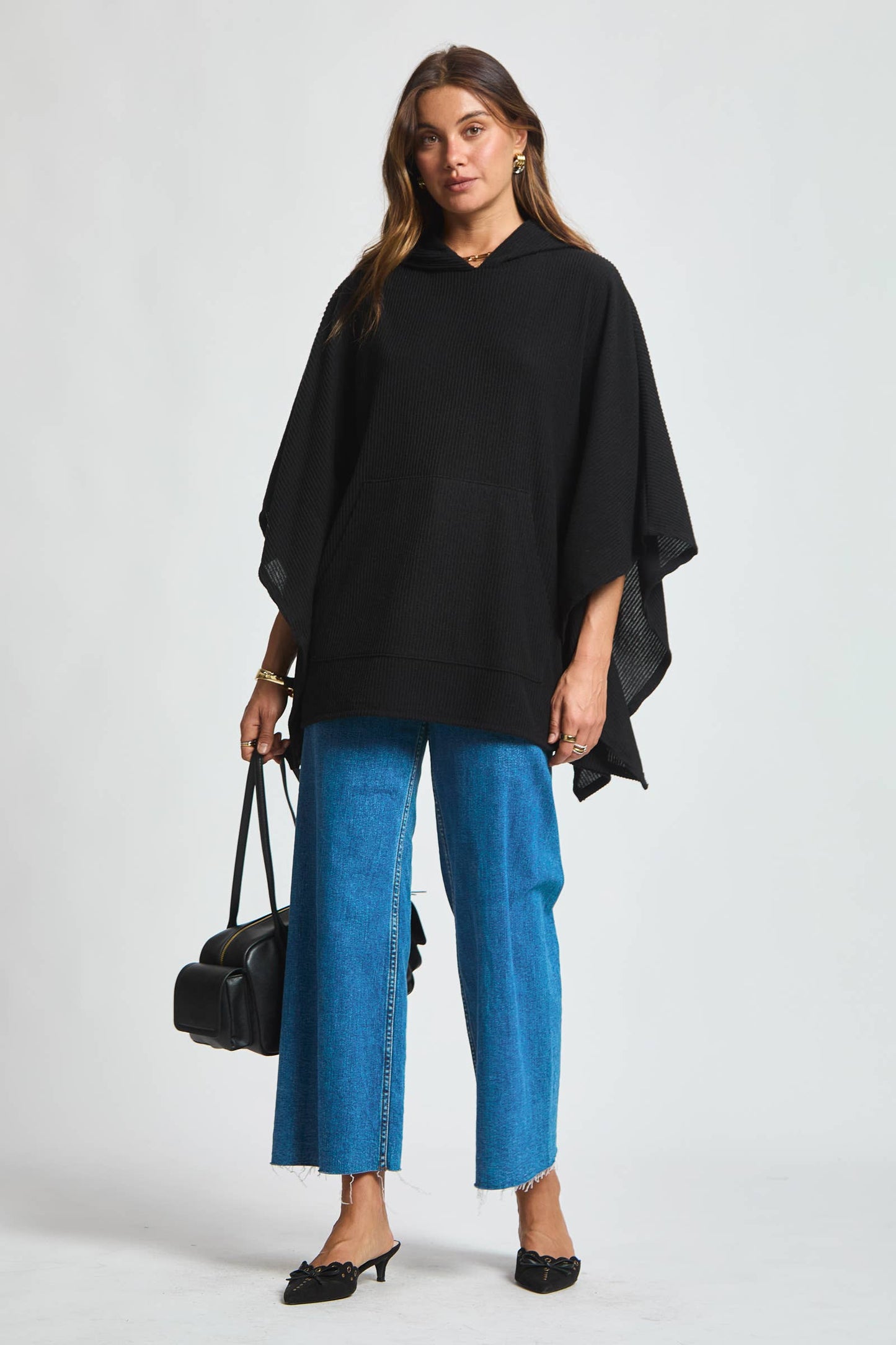 Ribbed Knit Poncho Top - Olive