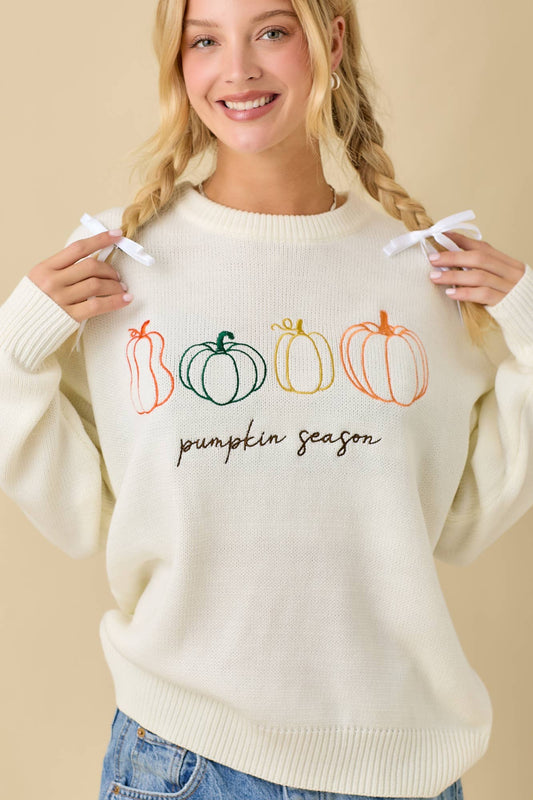 Pumpkin Embroidered Sweater