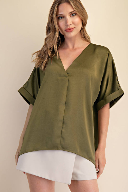 The Erica Hi Lo Blouse - Olive