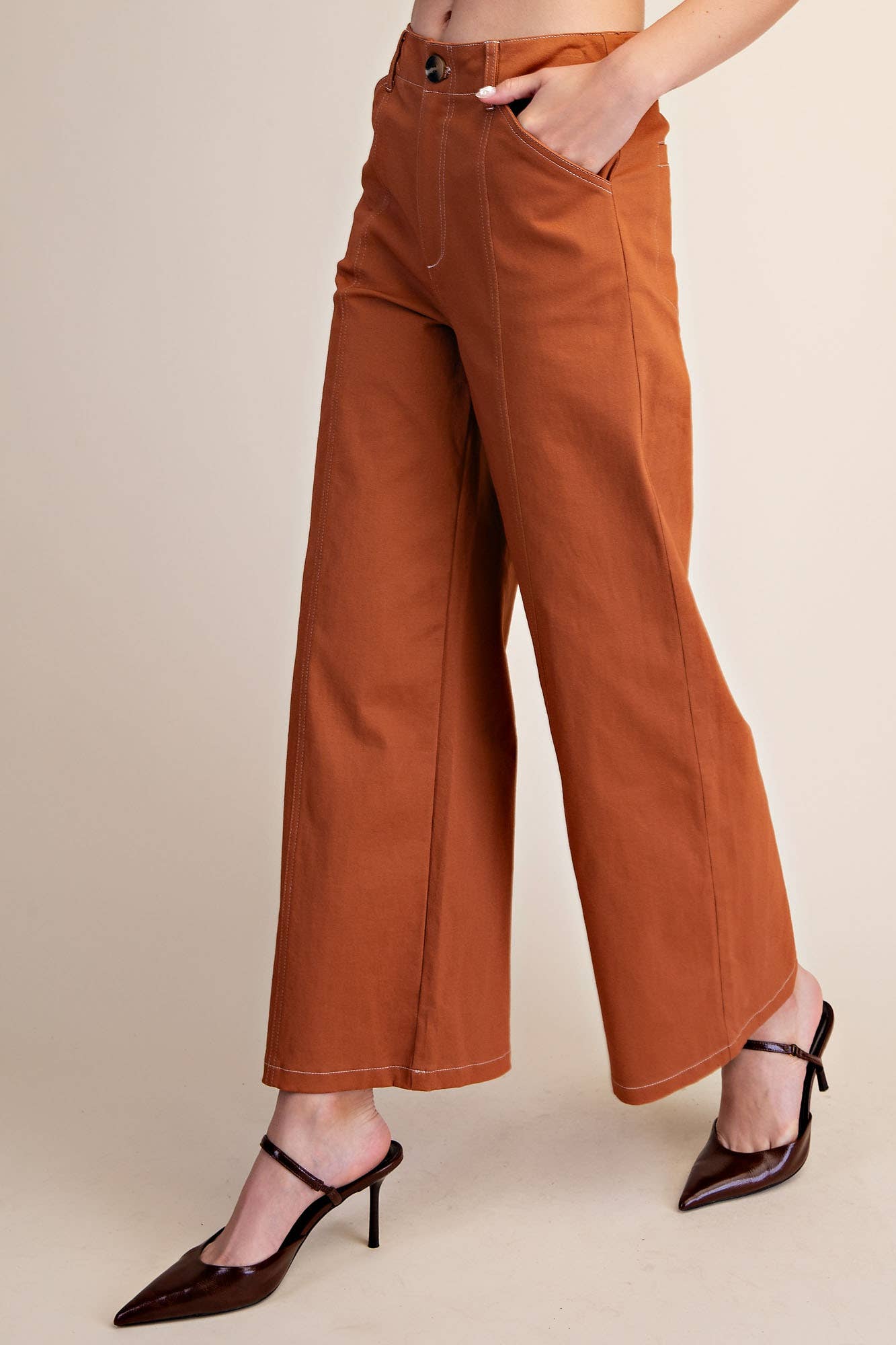 High Rise Stretch Wide Leg Pants: Camel