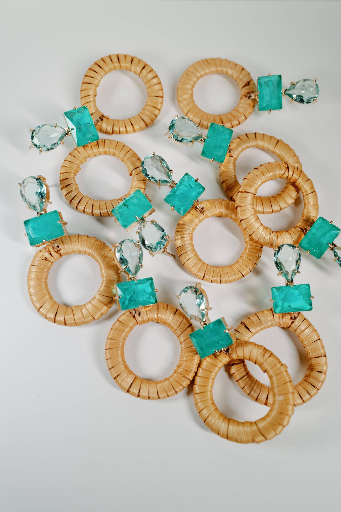 Turquoise Rattan Circle Drop Statement Earrings
