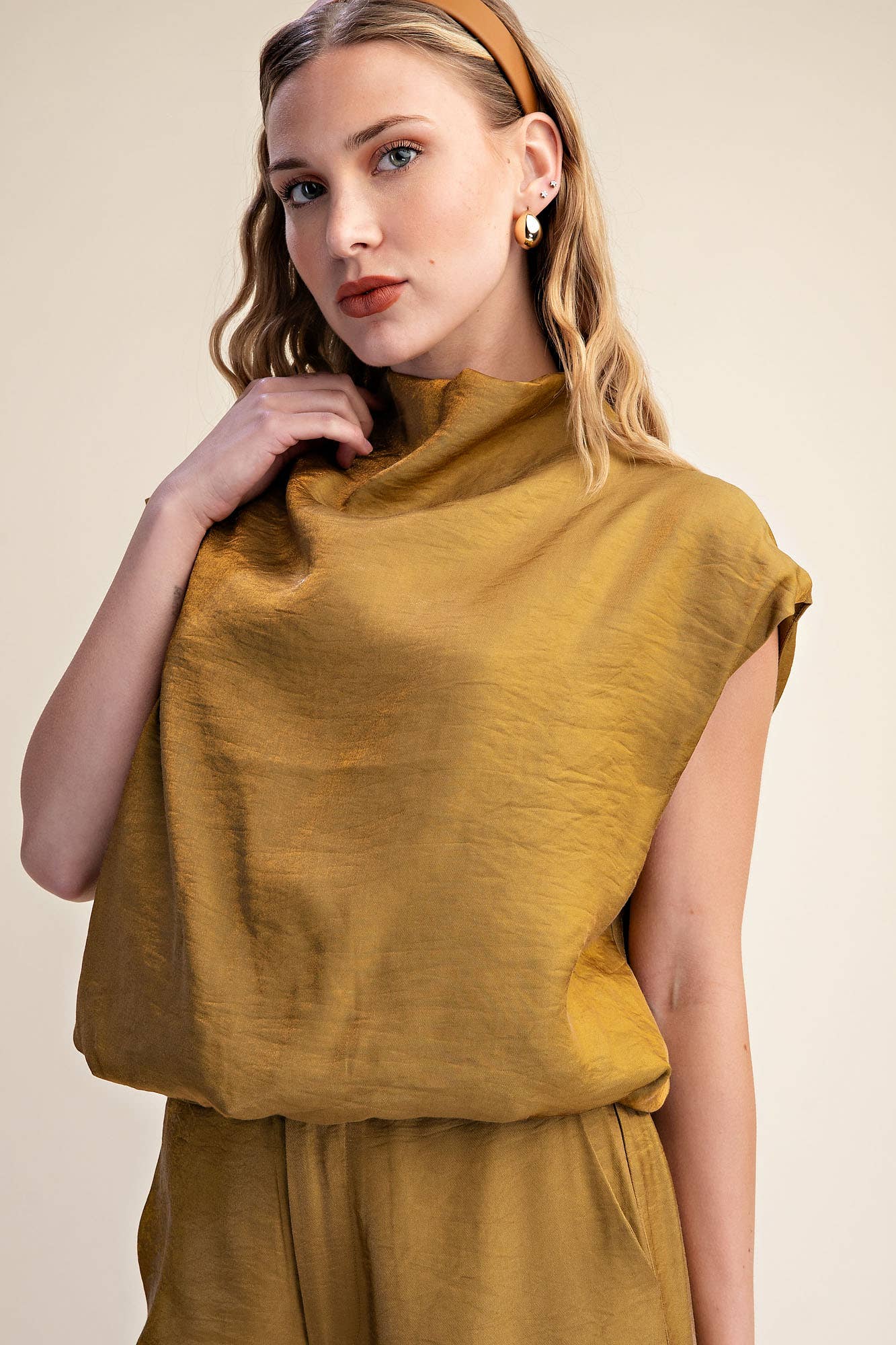 Mock Neck Top-Mustard