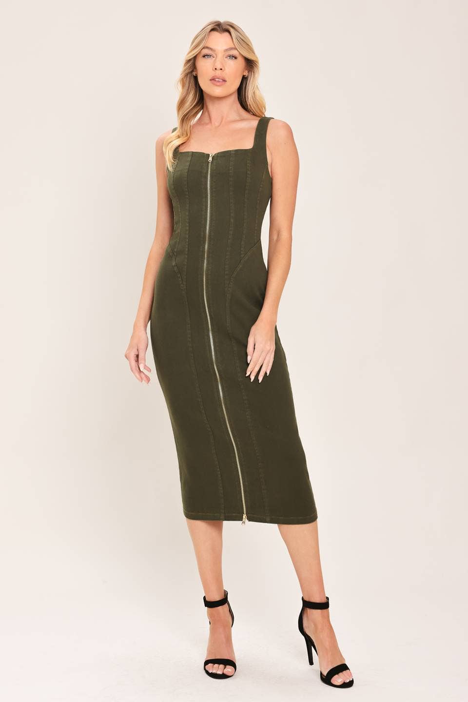 Twill Midi Dress - Olive