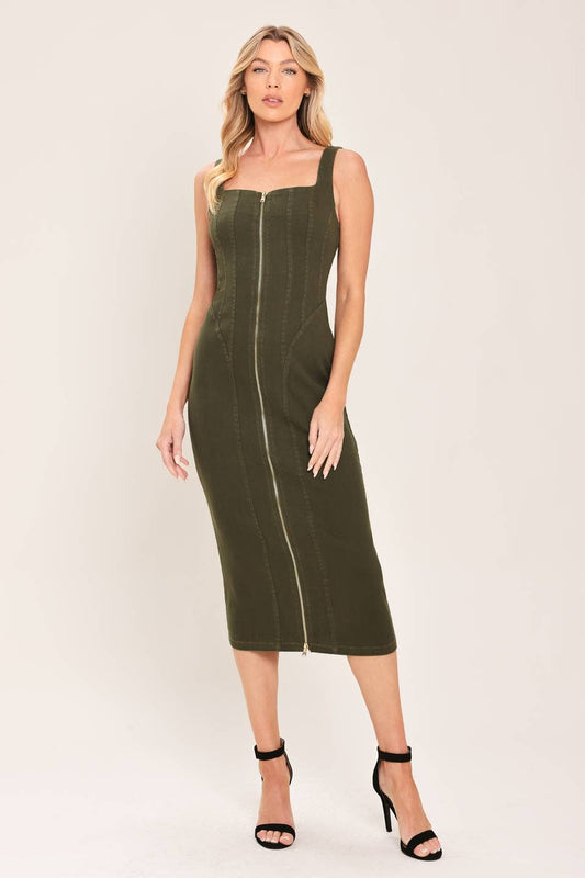 Twill Midi Dress - Olive