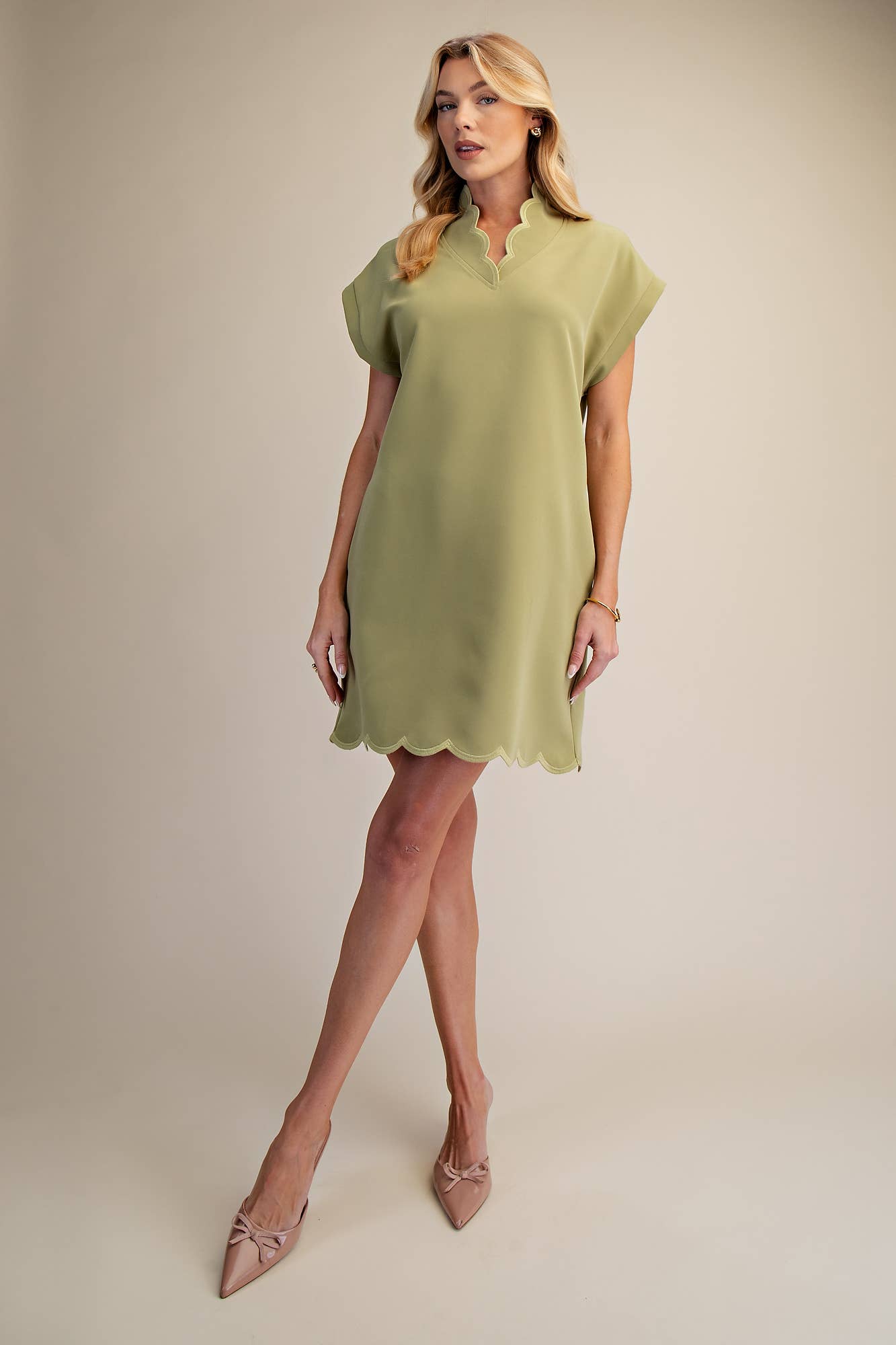 Pretty Scalloped Dress - Sage