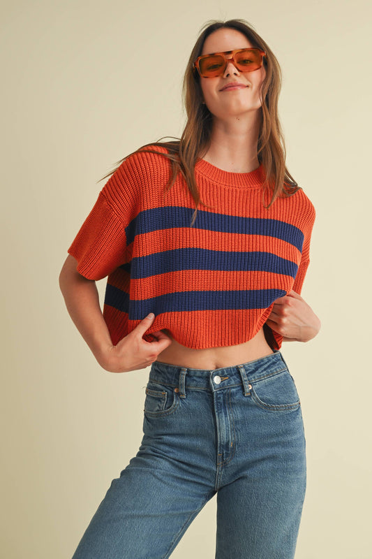 Sweater Top - Orange & Blue