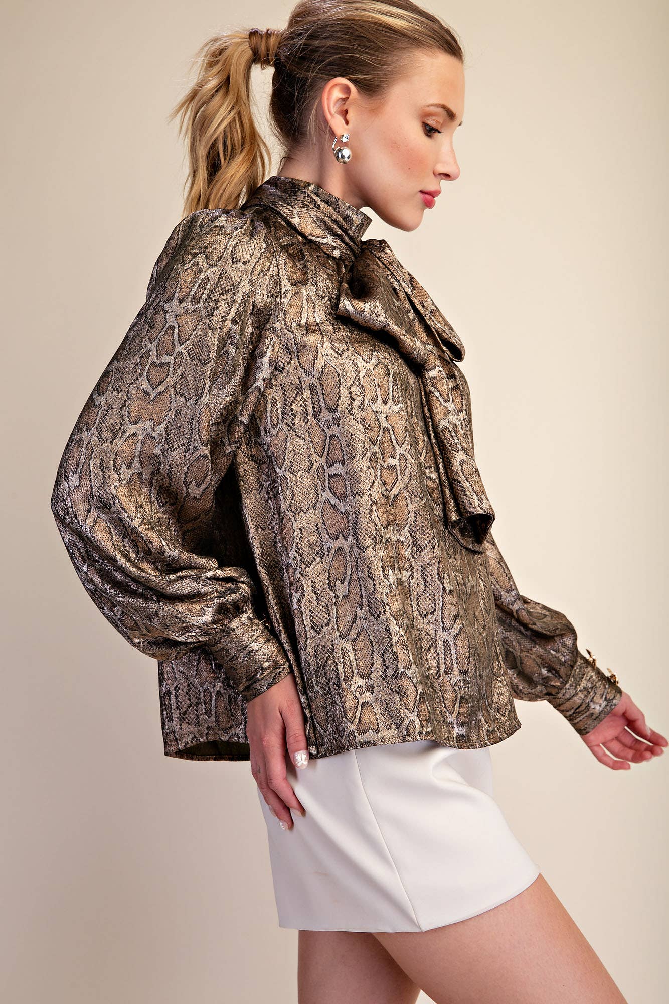 The Sassy Satin Blouse -  Olive