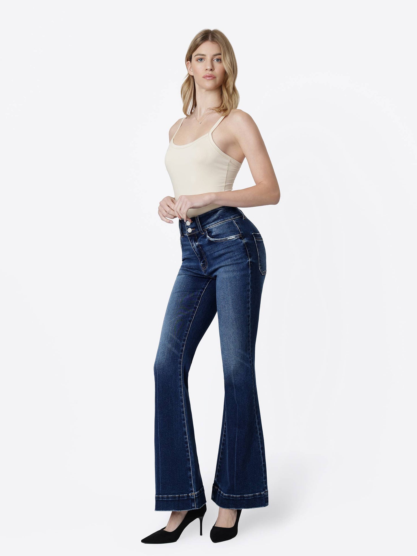 High Rise Yoke Flare Jeans