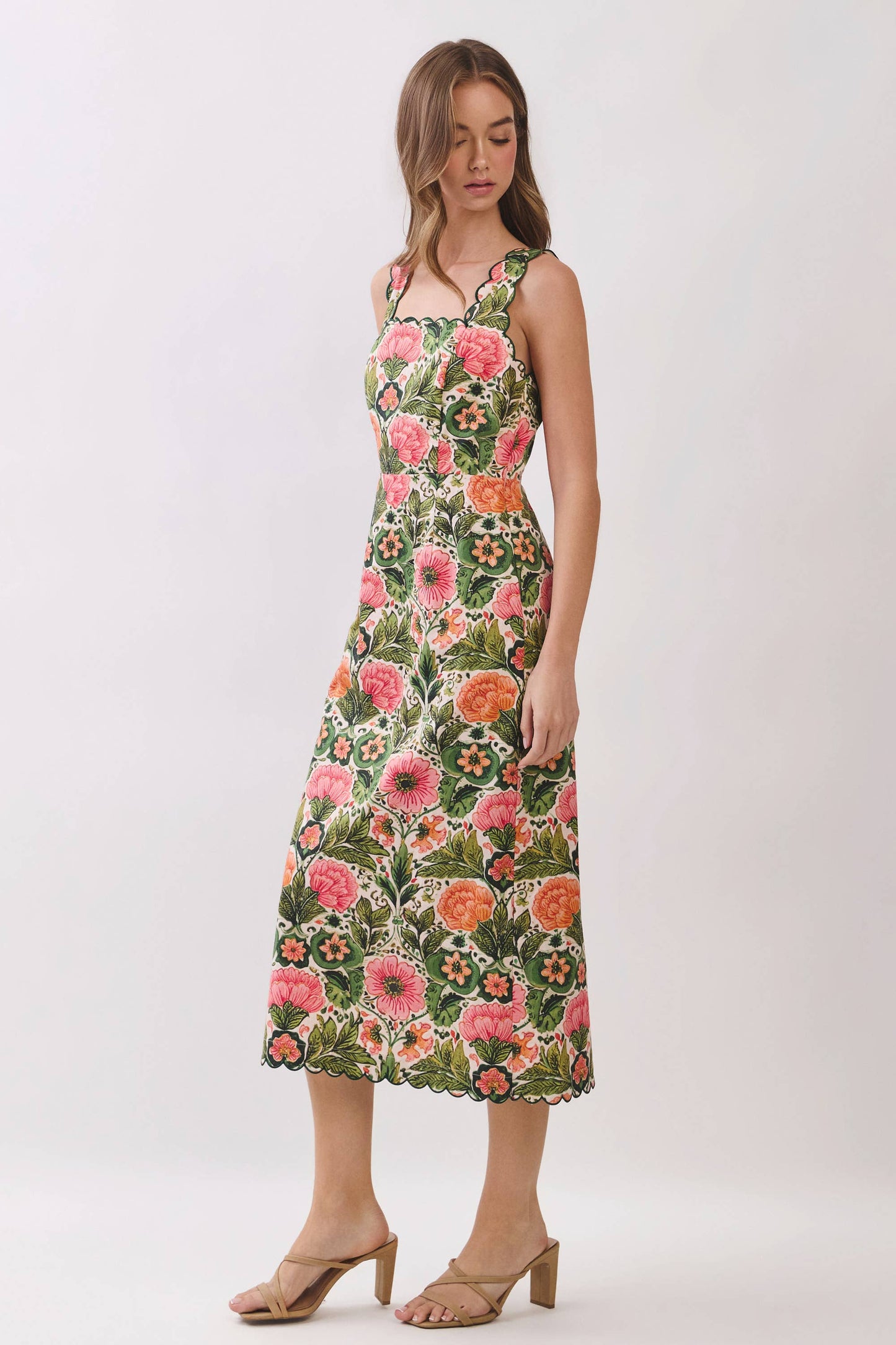 Floral Scallop Midi Dress