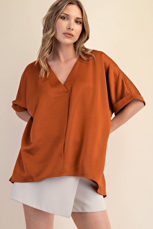 The Erica Hi Lo Blouse - Rust