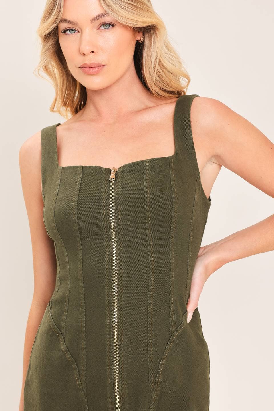 Twill Midi Dress - Olive