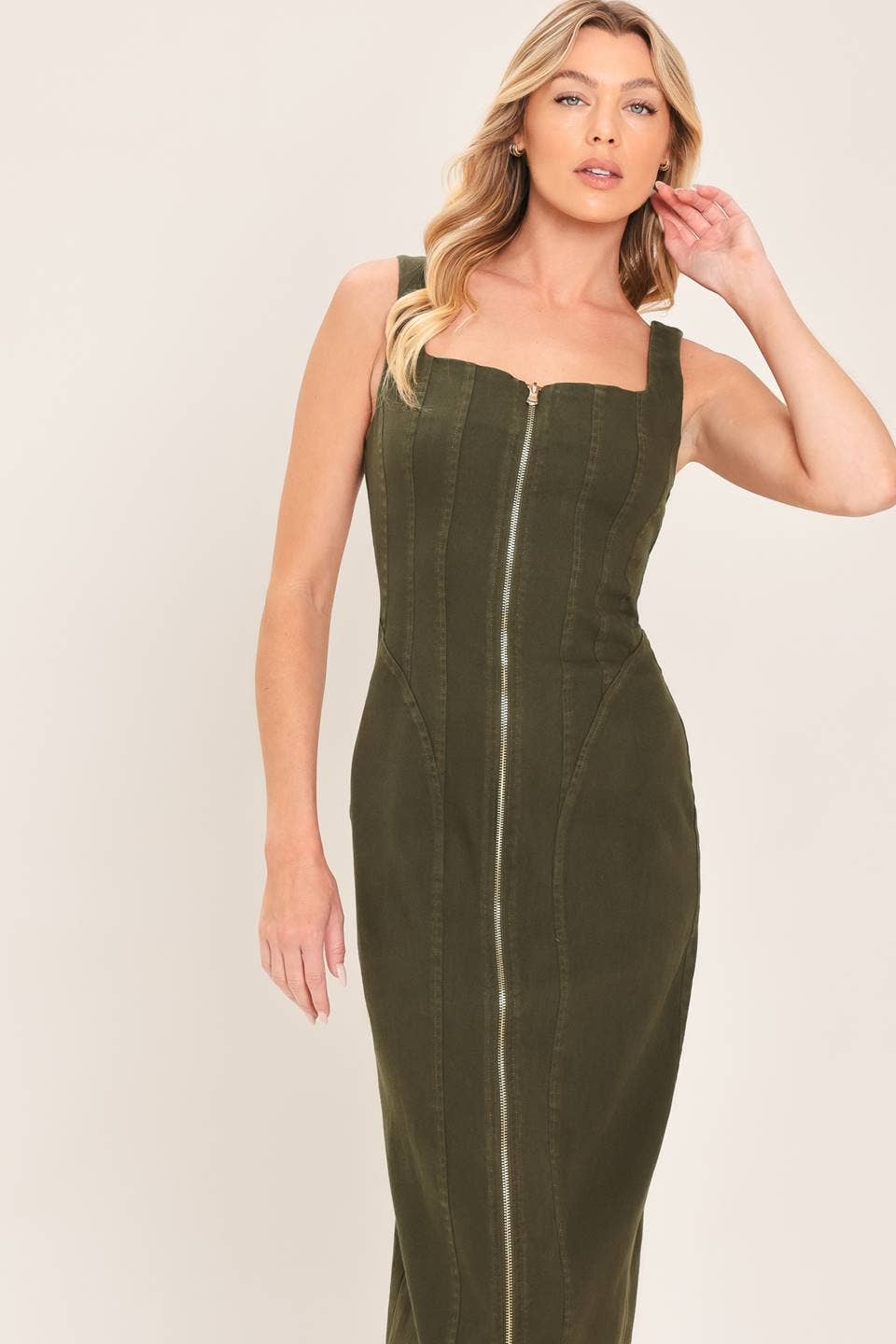 Twill Midi Dress - Olive