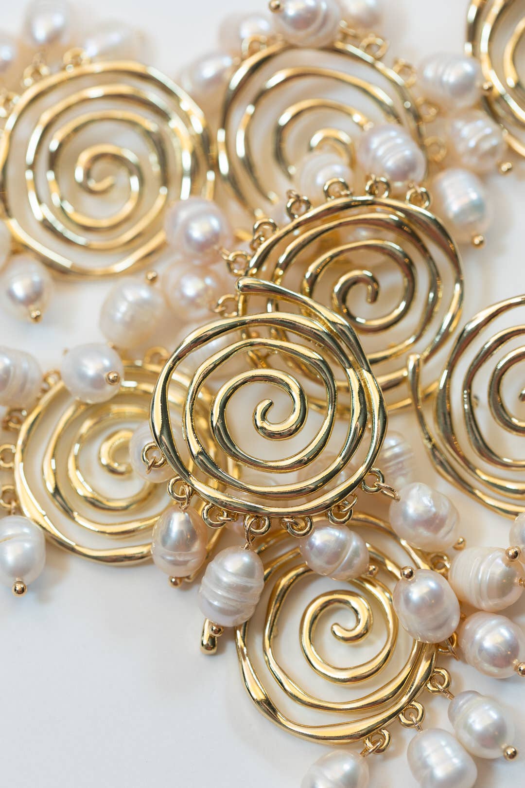 Golden Swirl Genuine Pearl Drop Statement Earrings