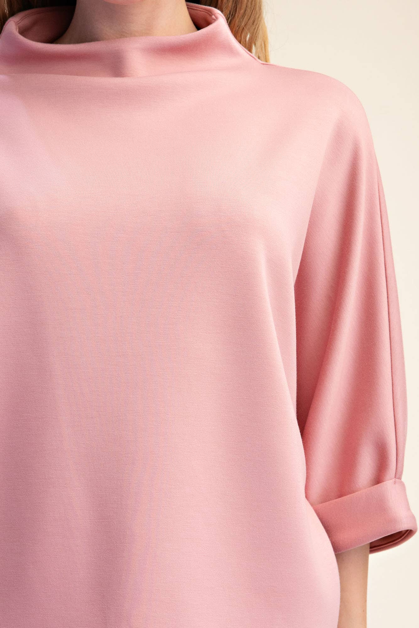 Mock-Neck 3/4 Sleeve Top: Rose Pink