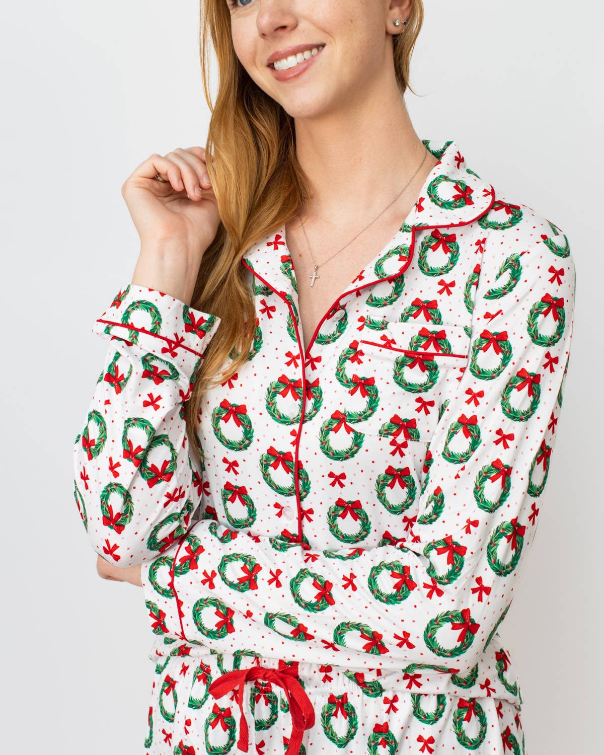 Clara Wreath Long Sleeve Button Up Sleep Shirt