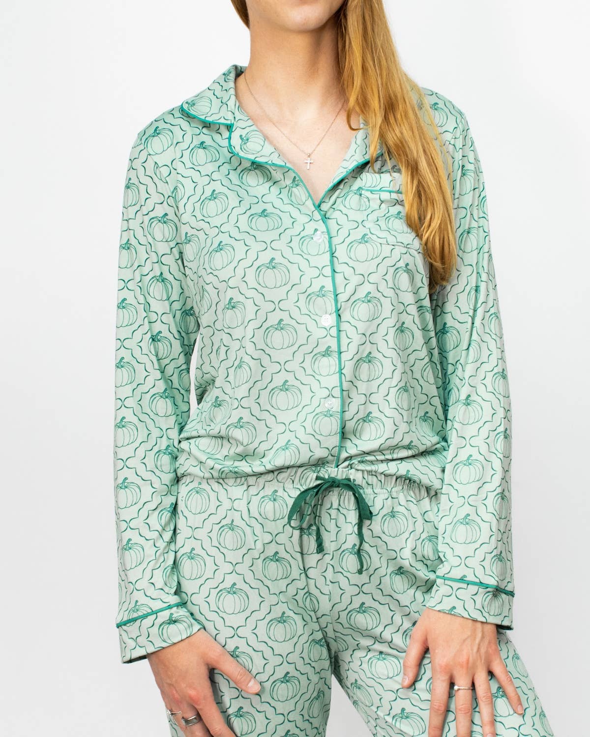 Pumpkin Long Sleeve Sleep Shirt - Jade