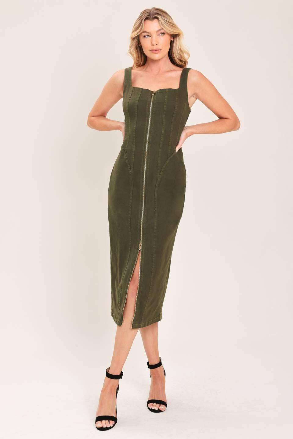 Twill Midi Dress - Olive