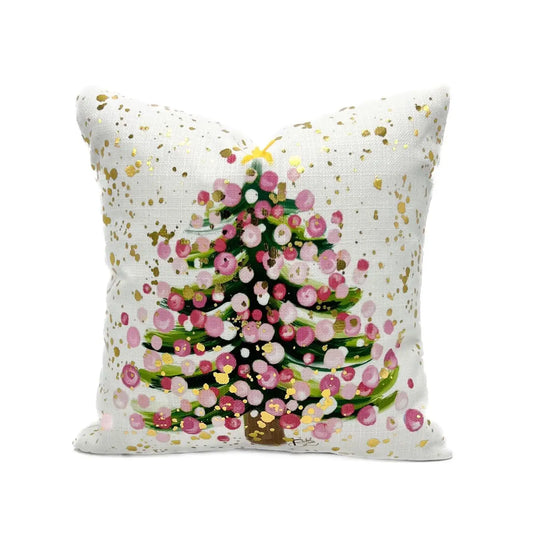Gold Foil Baby Pink Splatter Tree Pillow