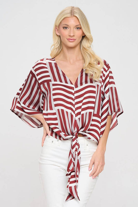 Gigi Top - Crimson Stripes