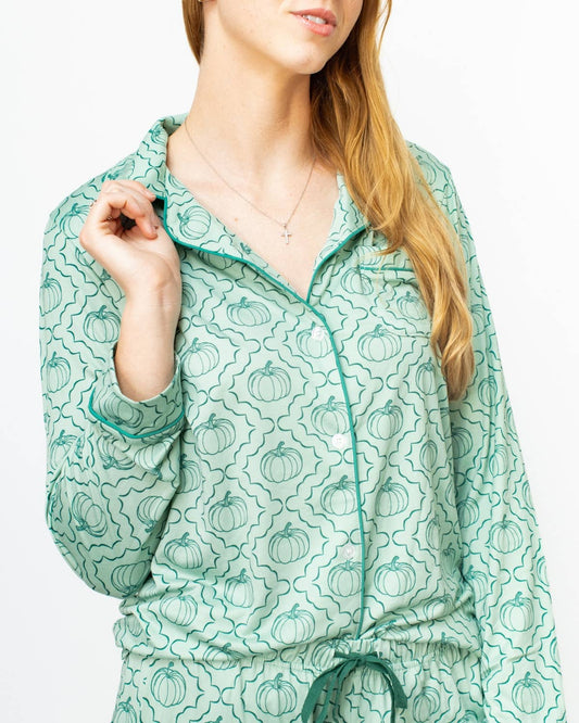 Pumpkin Long Sleeve Sleep Shirt - Jade