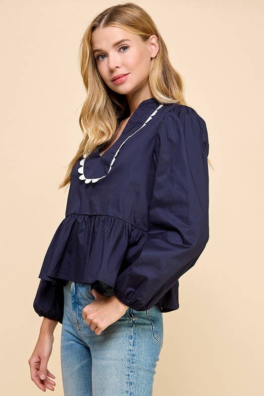 Navy Peplum Blouse