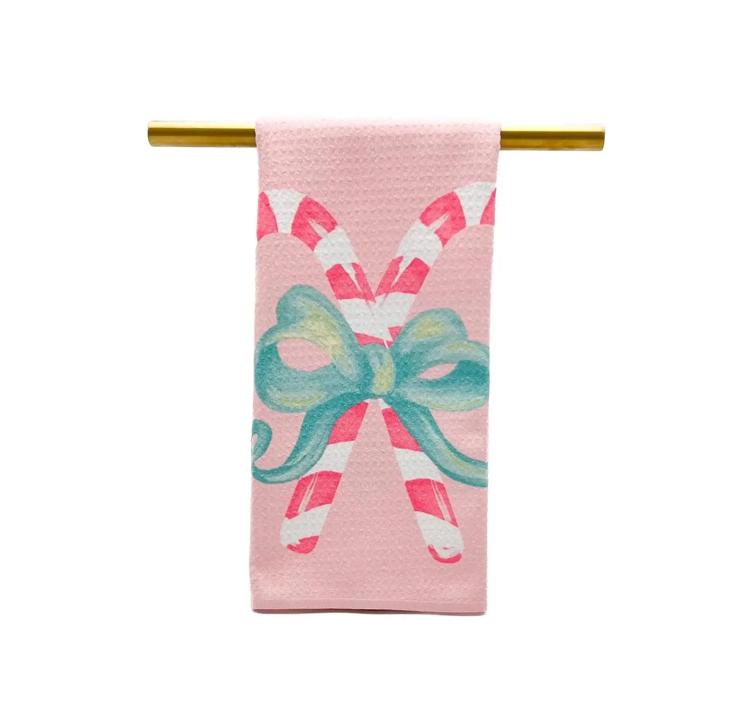 Pink and Mint Candy Canes Tea Towel