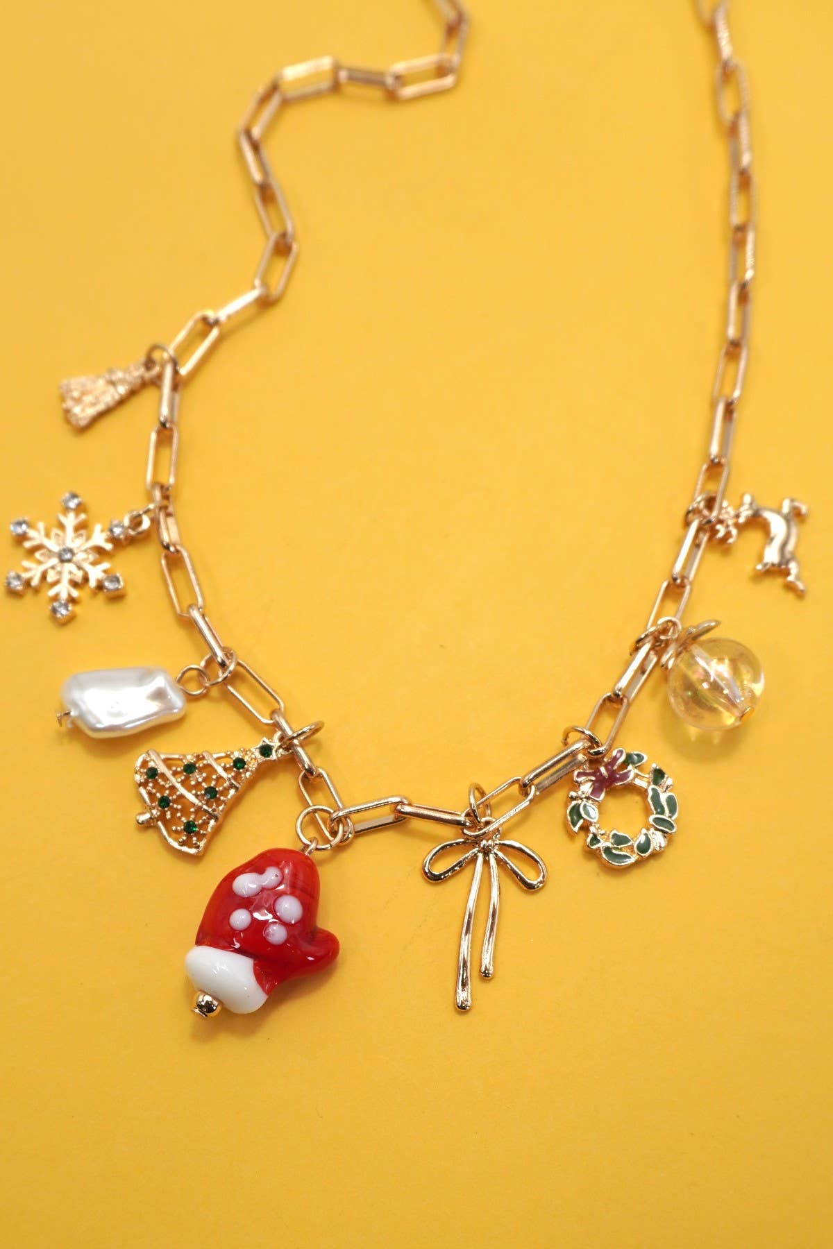 Christmas Tree Mitten Rudolph Necklace