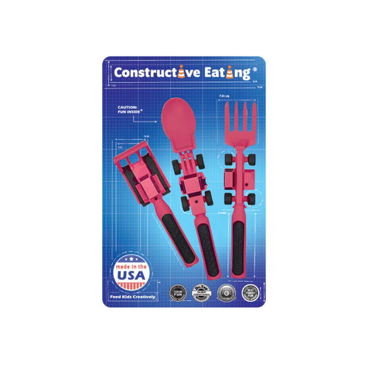 Set of 3 Pink Tractor Utensils