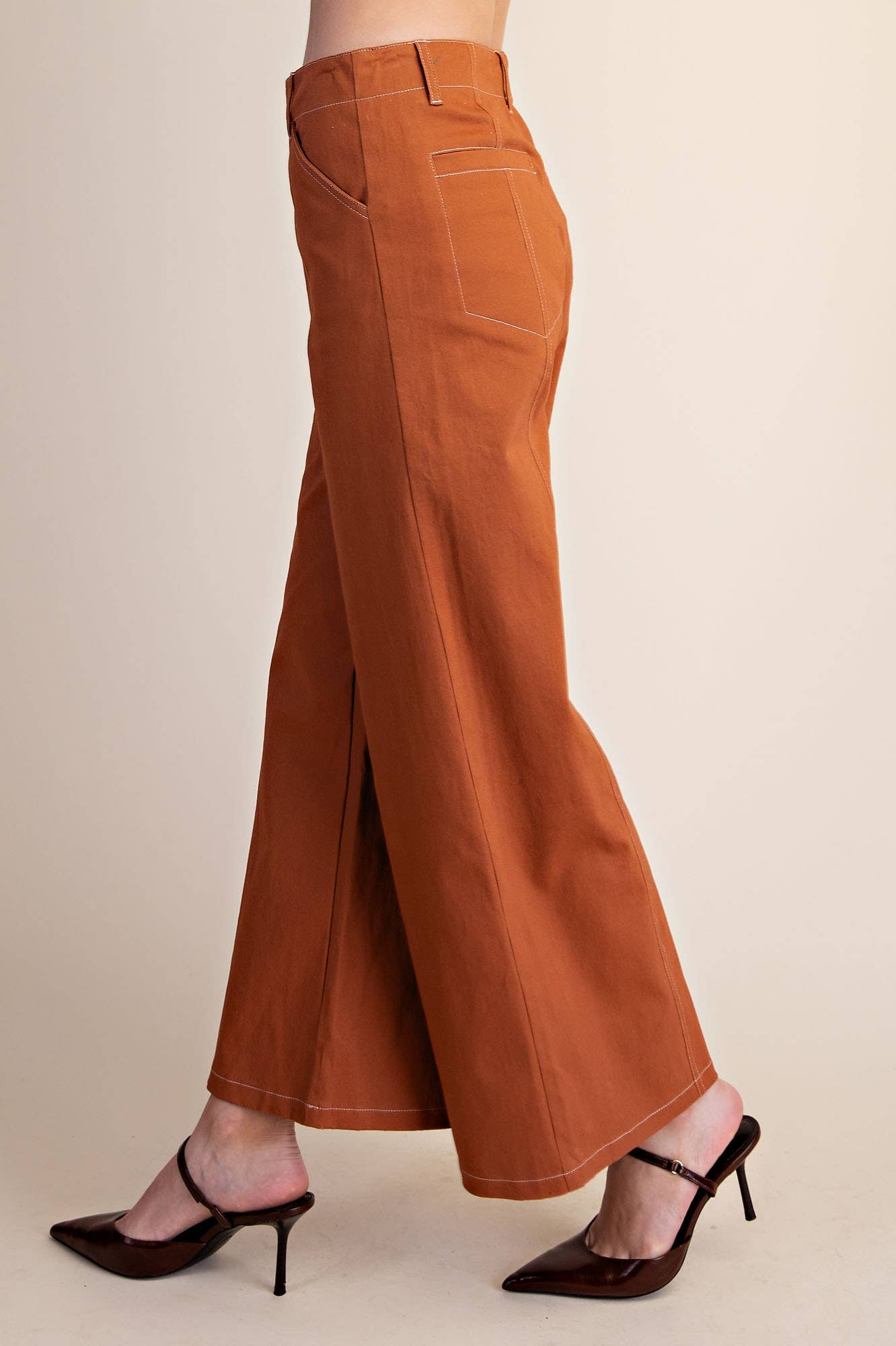 High Rise Stretch Wide Leg Pants: Camel