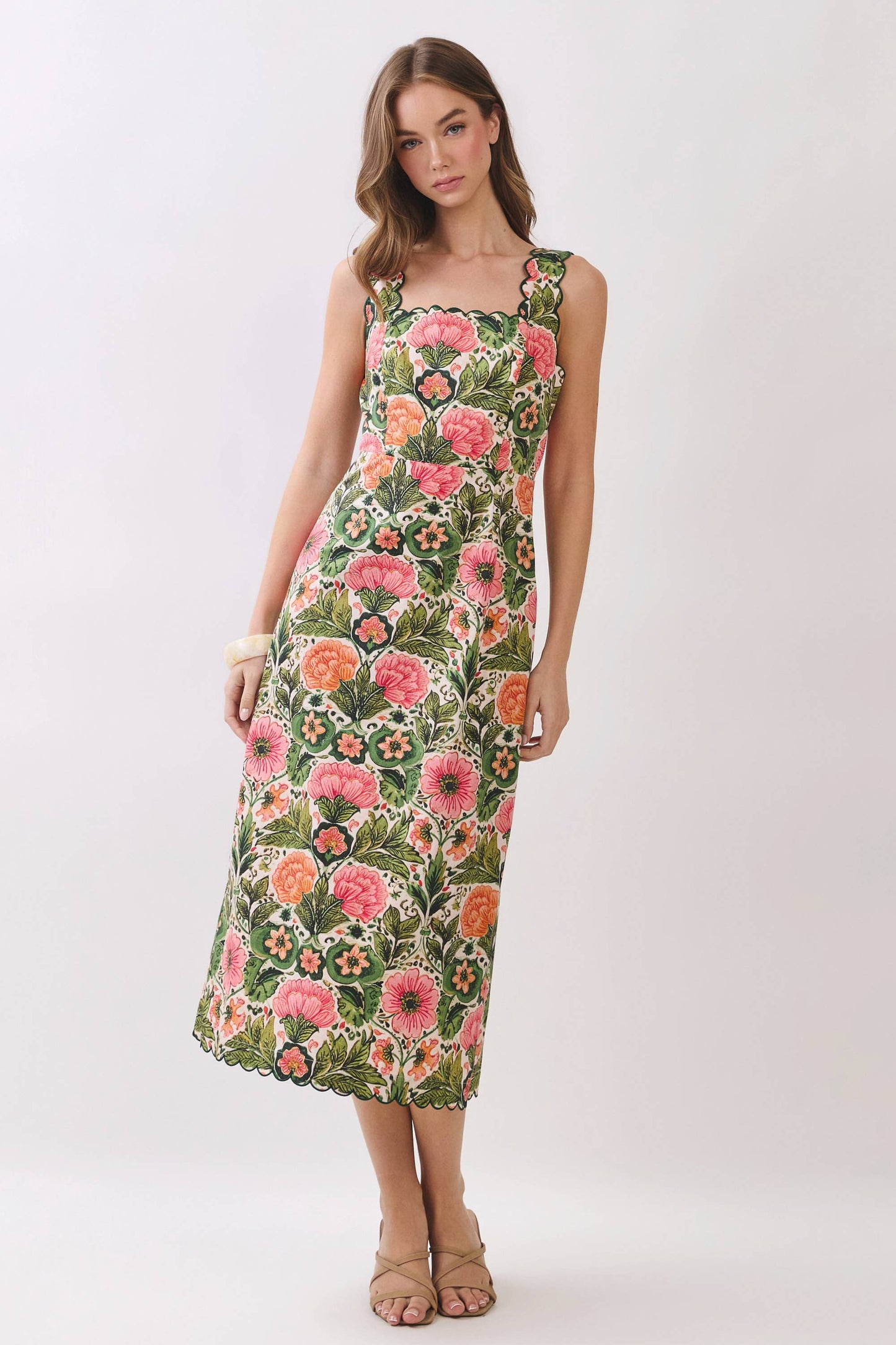 Floral Scallop Midi Dress