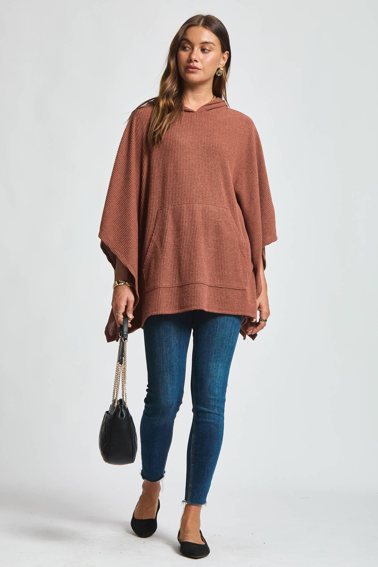 Ribbed Knit Poncho Top - Olive