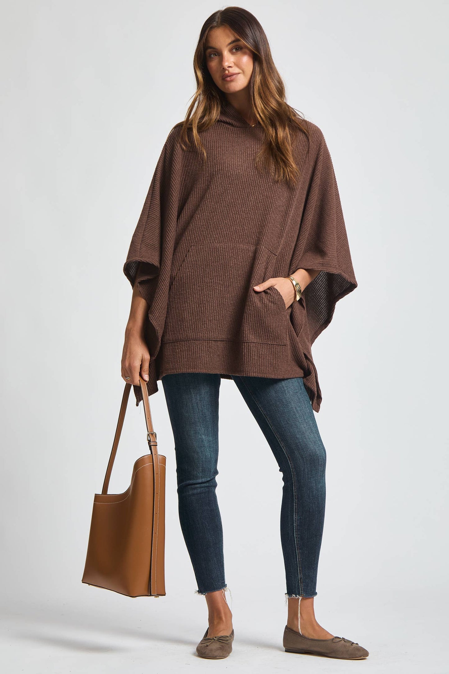 Ribbed Knit Poncho Top - Olive
