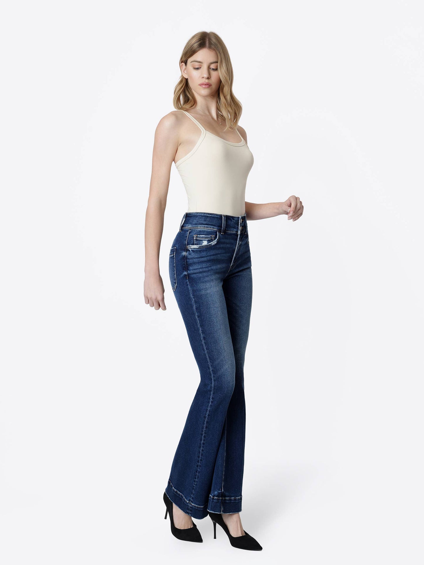 High Rise Yoke Flare Jeans