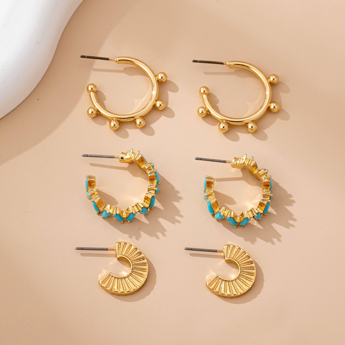 Turquoise Enamel Hoop Trio Earring Set