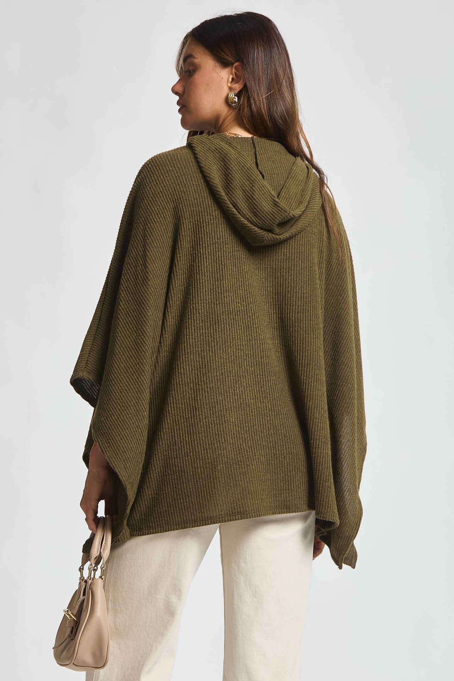 Ribbed Knit Poncho Top - Olive