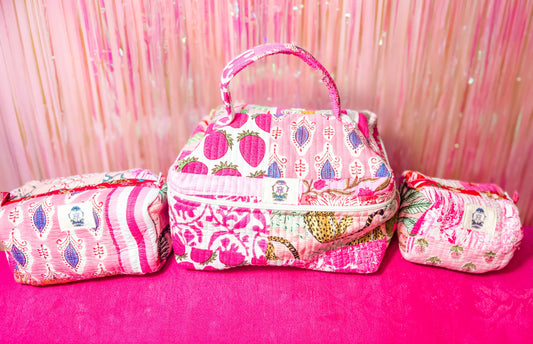 Pink City | Quilted Cosmetic Bags-set of 3
