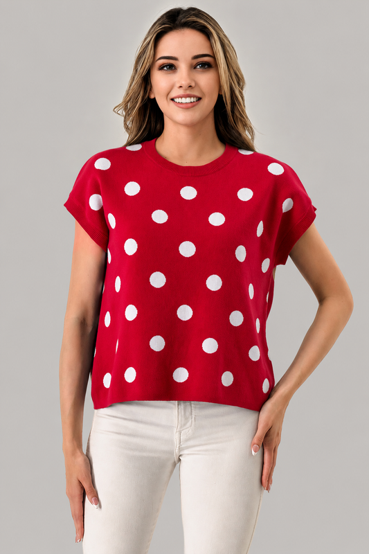 Polka Dot Sweater - Red/ White