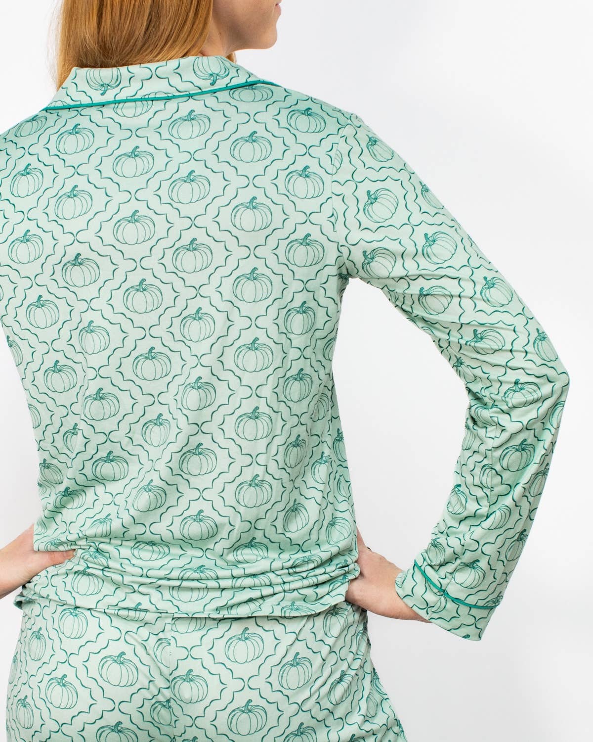 Pumpkin Long Sleeve Sleep Shirt - Jade