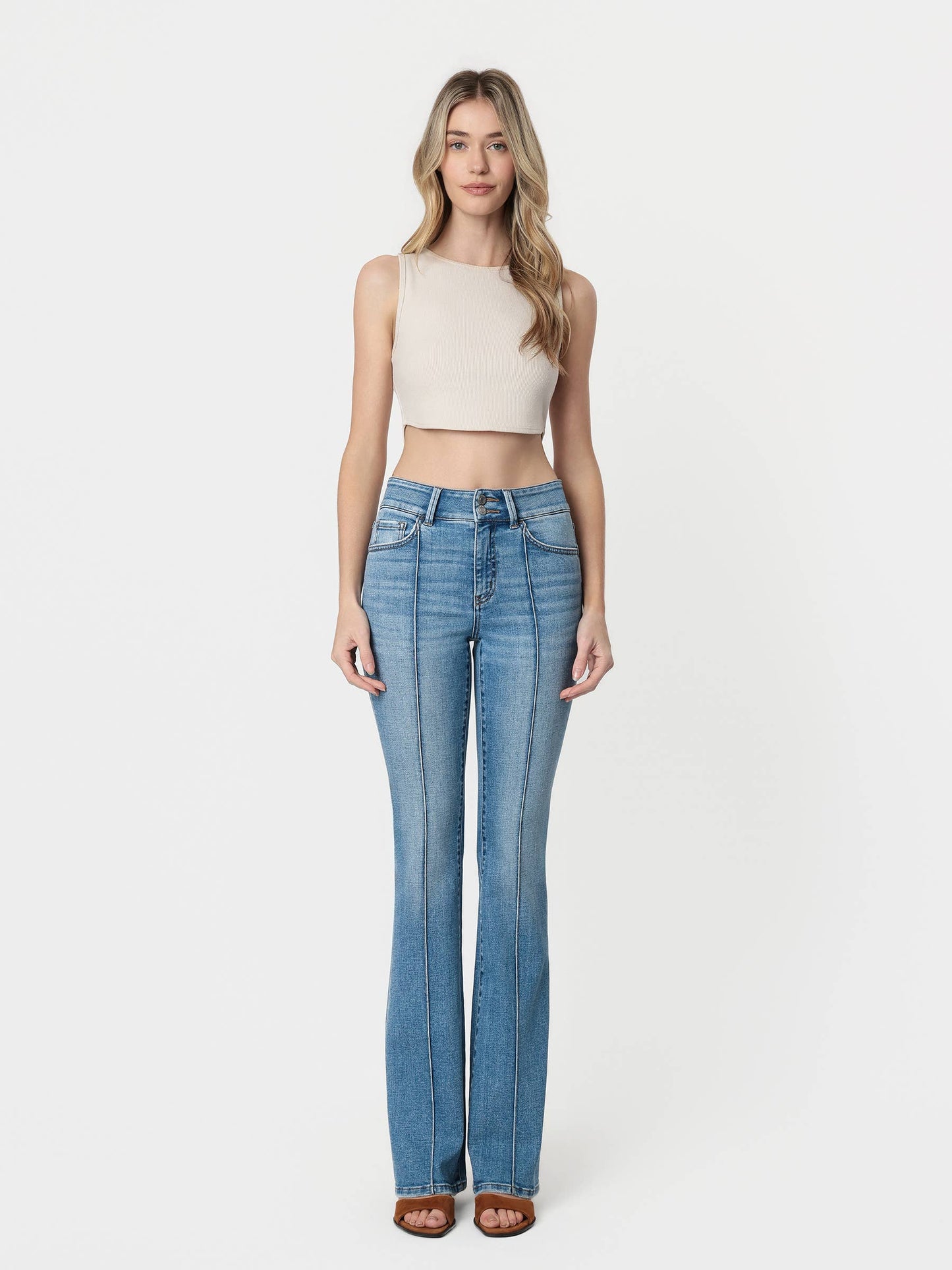High Rise Pintuck Bootcut Jeans