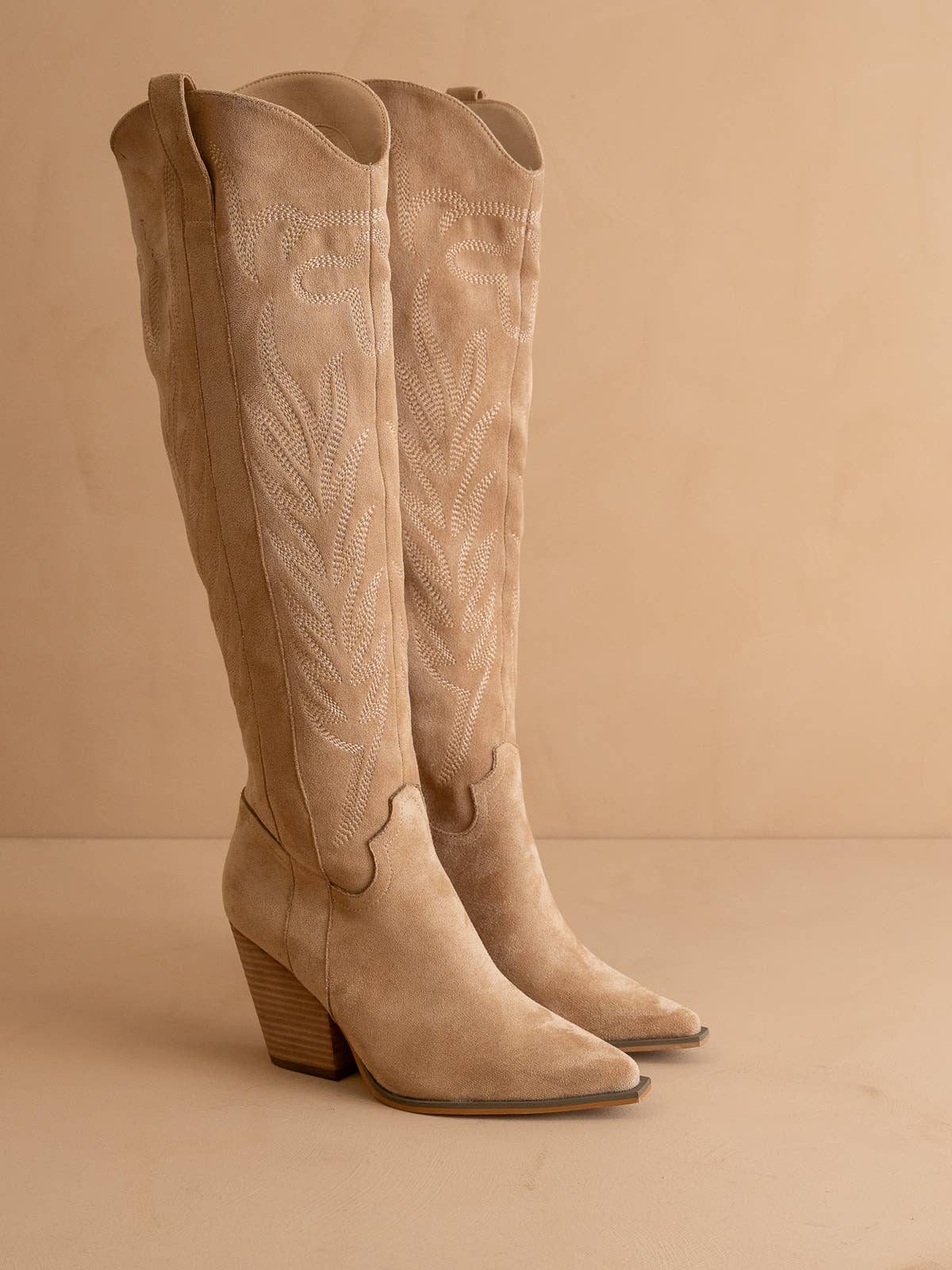 The Bronco Almond | Knee High Cowboy Western Boots: